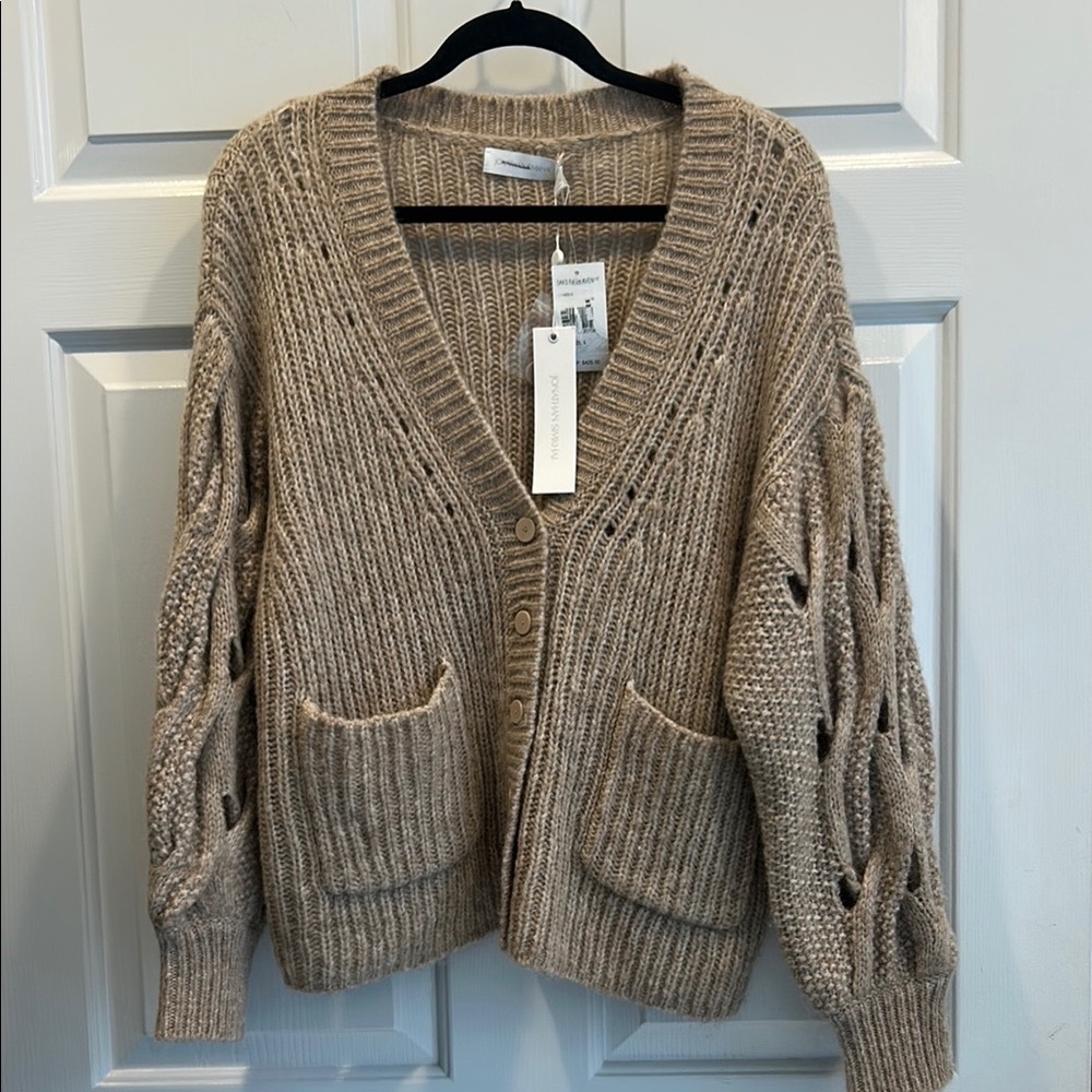 Jonathan Simkhai Cozy Beige Knit Cardigan Sweater